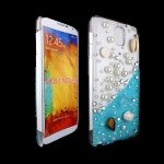 Wholesale Galaxy Note 3 3D Clear Crystal Pearl Diamond Case (Blue)